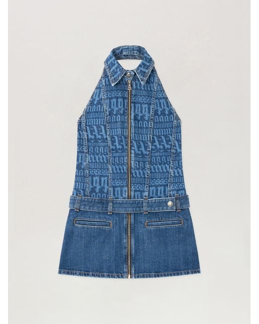 Palm Angels Blue All-Over Logo Denim Dress