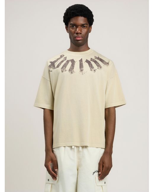 Palm Angels Natural Big Neck Logo Loose T-Shirt for men