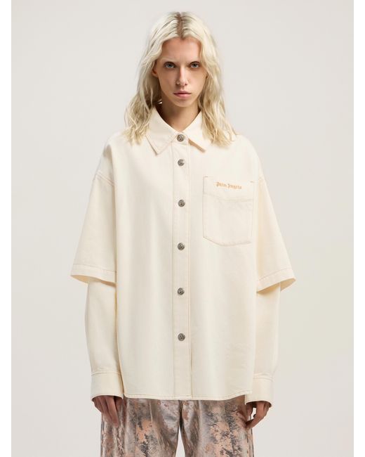 Palm Angels Natural Hybrid Denim Overshirt Off
