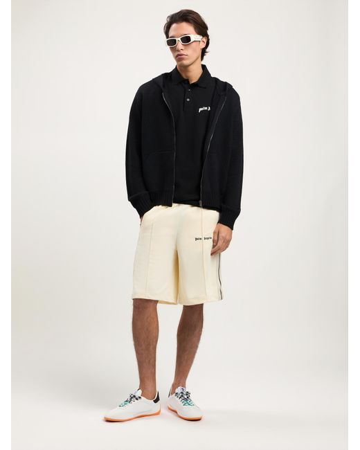 Palm Angels Black Curved Logo Knit Hoodie for men