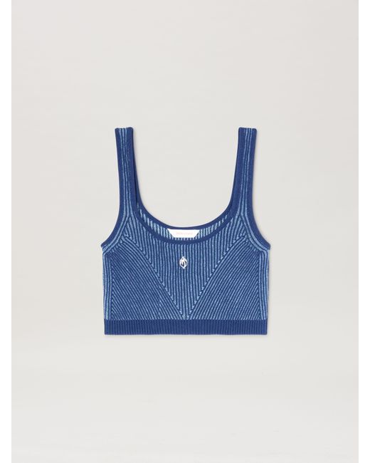 Palm Angels Blue 2Tone Rib Knit Top