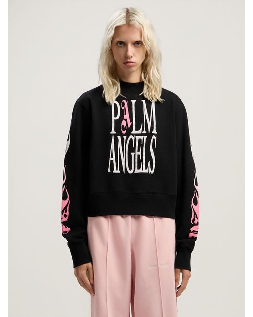 Palm Angels Black Flames Fitted Crew Sweatshirt