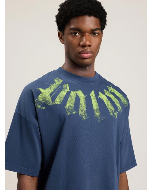 Palm Angels Blue Big Neck Logo Loose T-Shirt for men