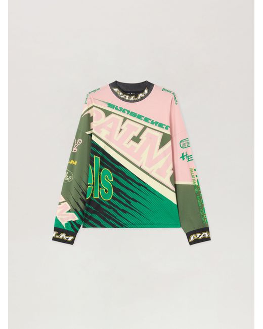 Palm Angels Green Racing Loose Long-Sleeved T-Shirt for men
