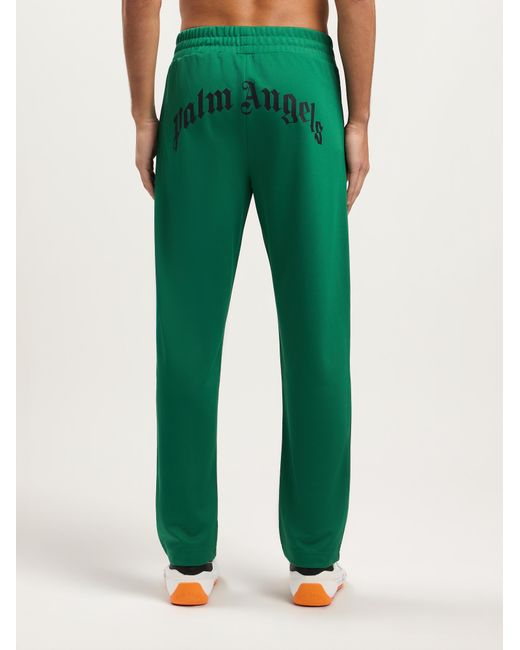 Palm Angels Green Back Curved Logo Track Pants for men