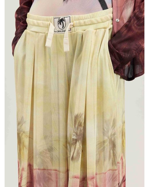 Palm Angels White Sunset Palms Mesh Pants