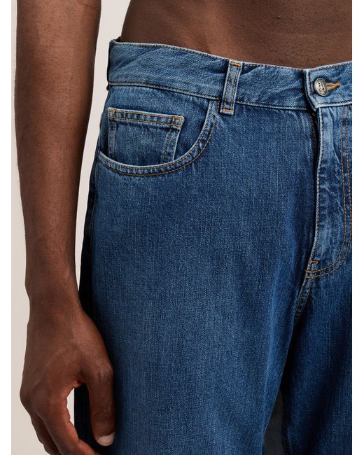 Palm Angels Blue Curved Logo Loose Jeans for men
