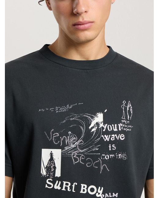 Palm Angels Black Surf Boy Regular T-Shirt Anthracite for men