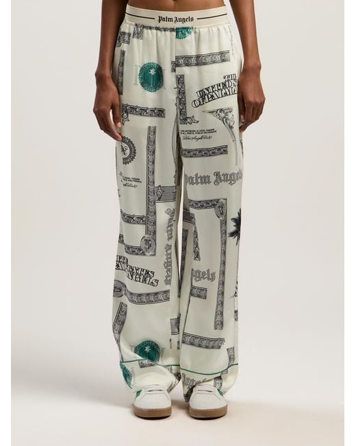 Palm Angels White Dollar Print Pajama Pants Ivory