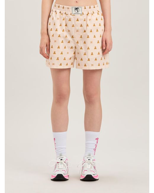 Palm Angels Natural Bear And Monogram Shorts Soft