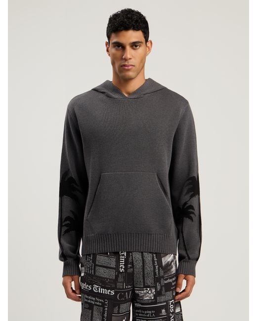 Palm Angels Black Back Palms Knit Hoodie Dark for men