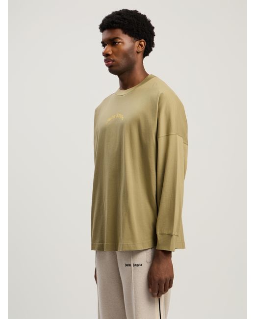 Palm Angels Natural Curved Logo Long Sleeve T-Shirt Army for men