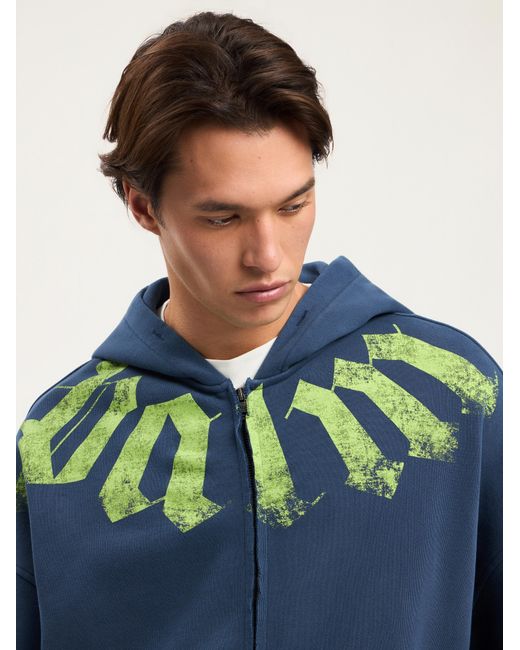 Palm Angels Blue Big Neck Logo Zip Hoodie for men