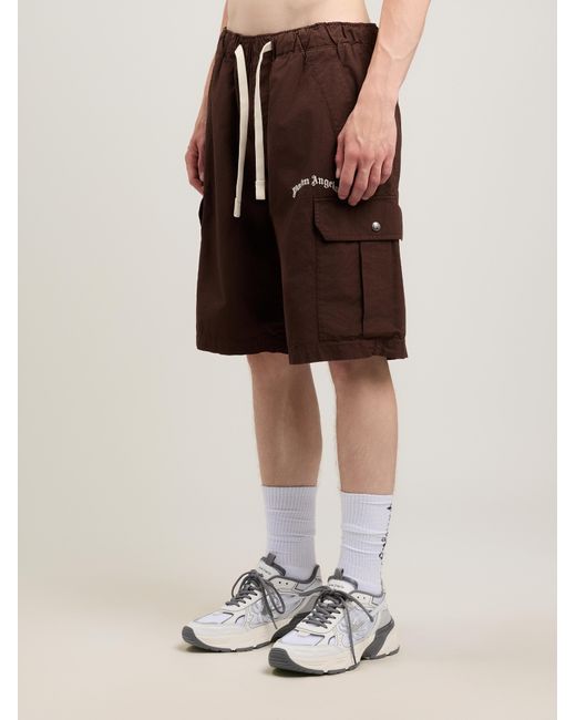 Palm Angels Brown Curved Logo Loose Cargo Shorts for men