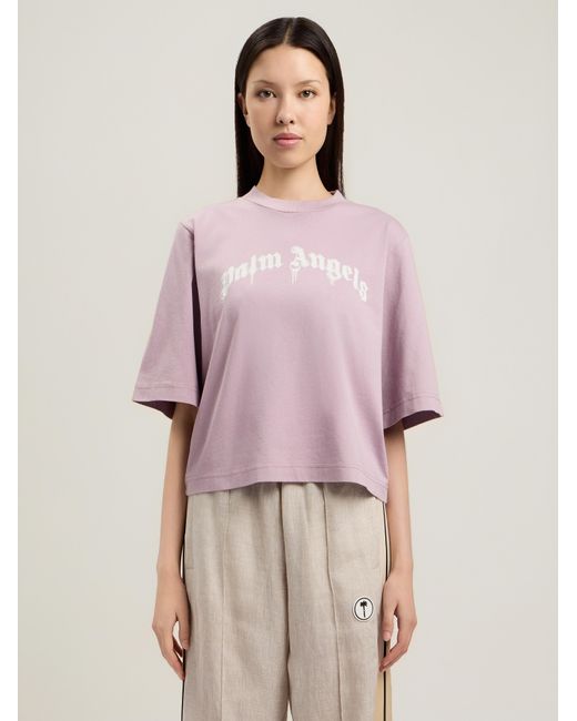 Palm Angels Pink Dripping Curved Logo Boxy T-Shirt
