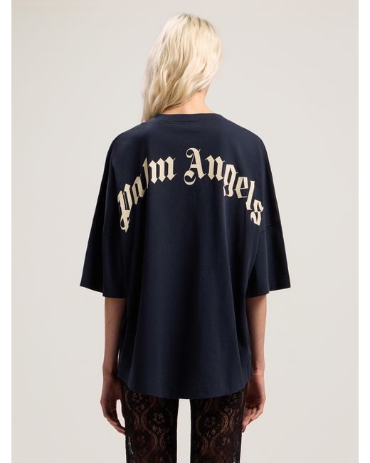 Palm Angels Blue Curved Logo Collar Over Tee Dark