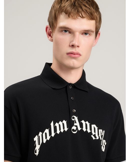 Palm Angels Black Curved Logo Polo Shirt for men