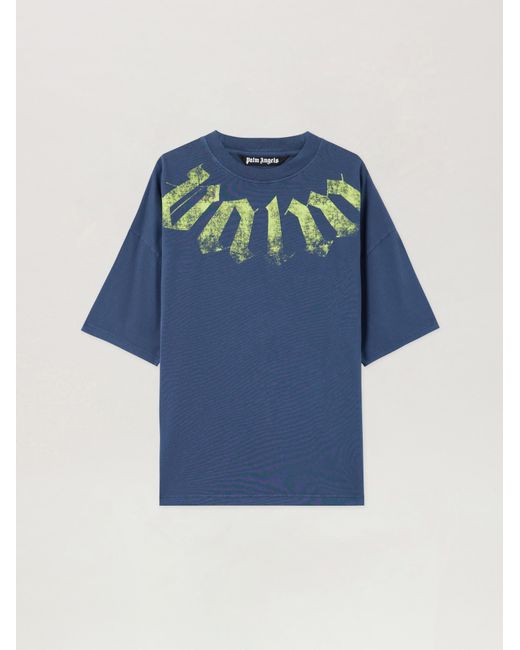 Palm Angels Blue Big Neck Logo Loose T-Shirt for men