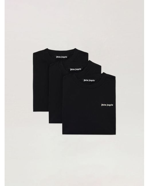 Palm Angels Black Classic Logo Three-Pack T-Shirt for men