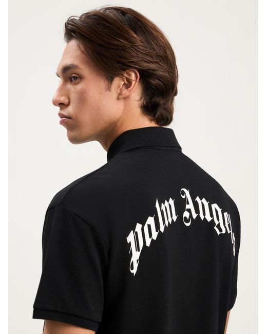 Palm Angels Black Curved Logo Polo Shirt for men