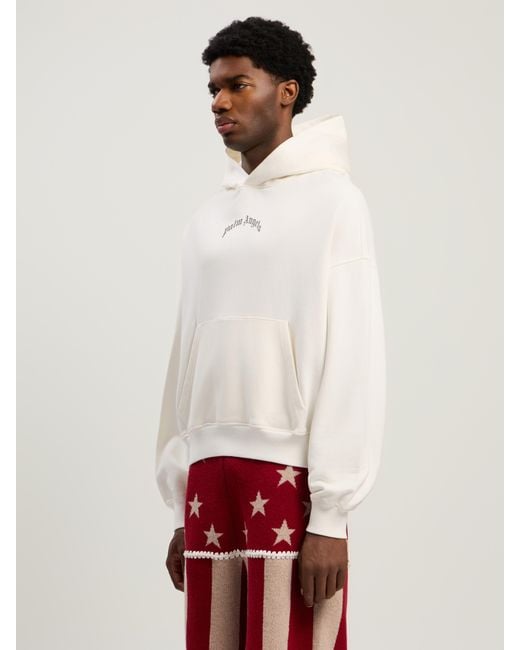 Palm Angels Natural Back Curved Logo Loose Hoodie Off for men