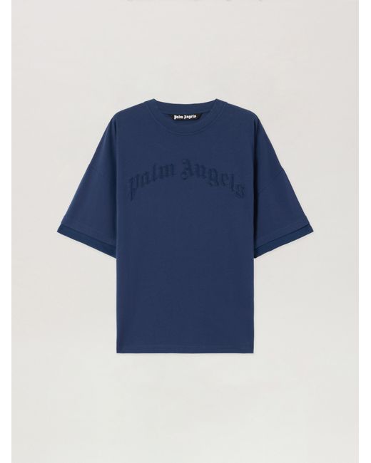 Palm Angels Blue Curved Logo Loose Double T-Shirt for men