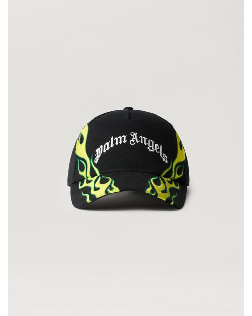 Palm Angels Black Flames Curved Logo Cap for men