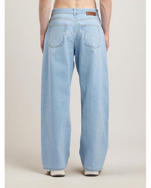Palm Angels Blue Curved Logo Loose Jeans for men