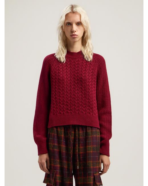 Palm Angels Red Curved Logo Ribbed Sweater Burgundy