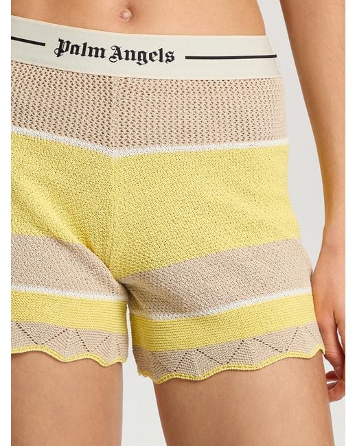 Palm Angels Yellow Logo Beach Knit Shorts Light