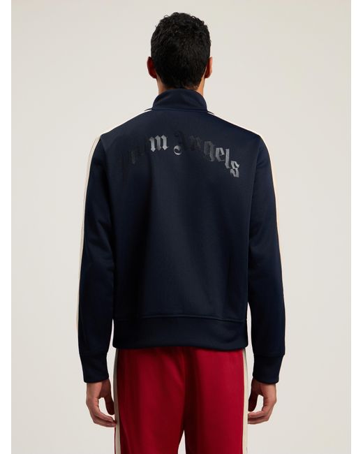 Palm Angels Blue Curved Logo Track Jacket Dark for men