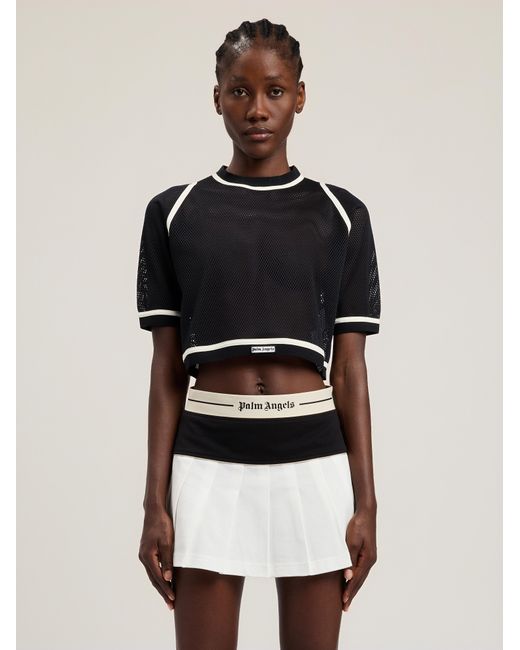 Palm Angels Blue Logo Mesh Cropped Top