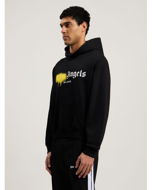 Palm Angels Black Spray City Milan Hoodie for men