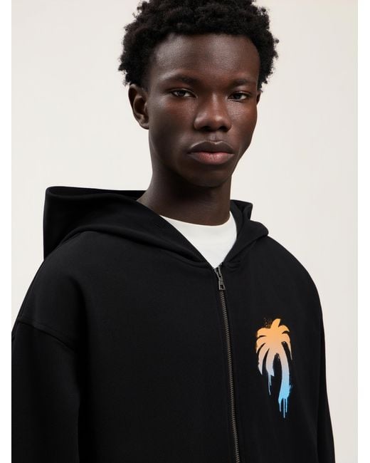 Palm Angels Black I Love Pa Zipped Hoodie for men