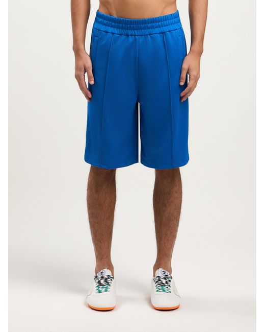 Palm Angels Blue Back Curved Logo Track Shorts for men