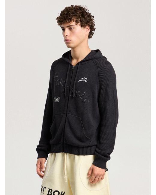 Palm Angels Blue Surfer Dreams Knit Zip-Up Hoodie for men
