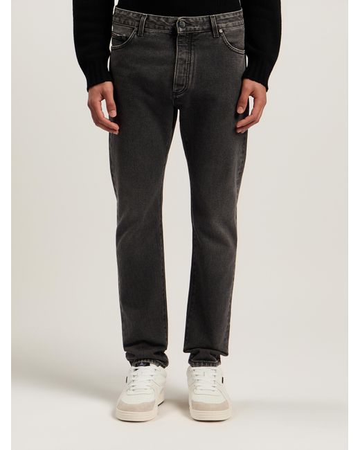 Palm Angels Gray Curved Logo Denim Jeans for men