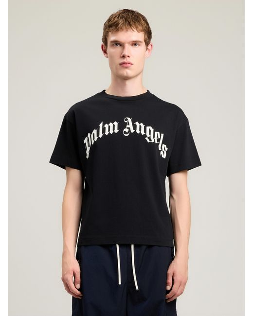 Palm Angels Black Curved Logo T-Shirt for men