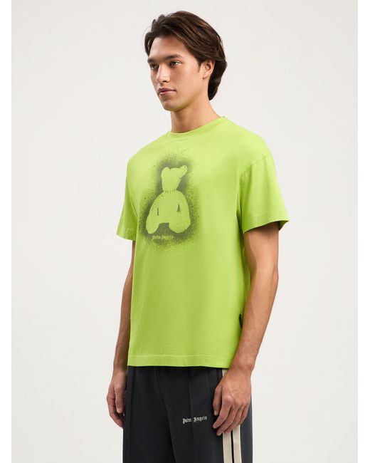Palm Angels Green Spray Bear T-Shirt for men