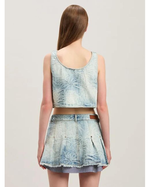 Palm Angels Blue Palms Jacquared Denim Cropped Top