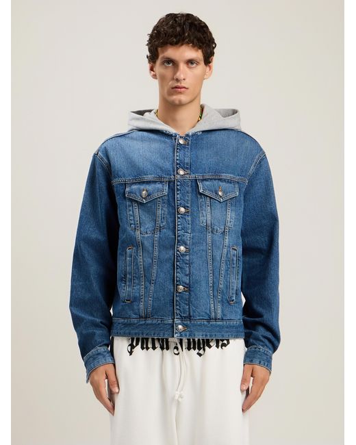 Palm Angels Blue Curved Logo Denim Jacket for men