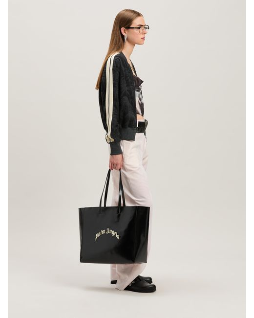 Palm Angels Black Curved Logo Shopping Bag for men