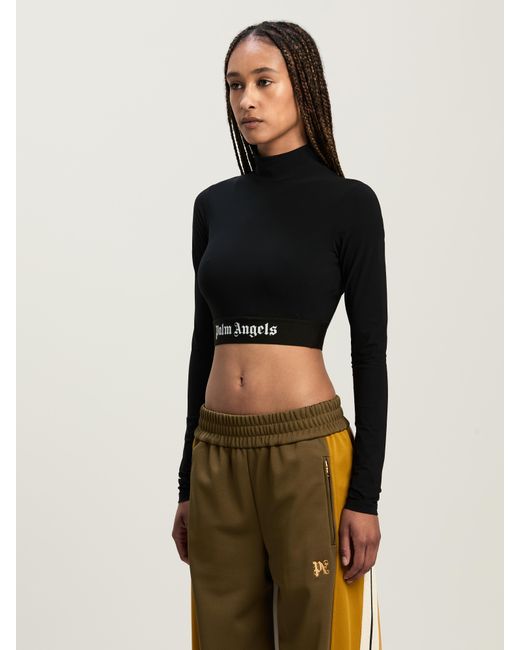 Palm Angels Black Classic Logo Mockneck Top