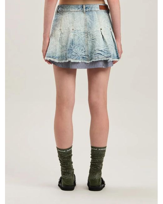 Palm Angels Blue Palms Jacq Pleated Dnm Skirt Medium