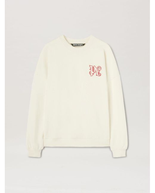 Palm Angels Racing Monogram Crewneck in Natural | Lyst UK