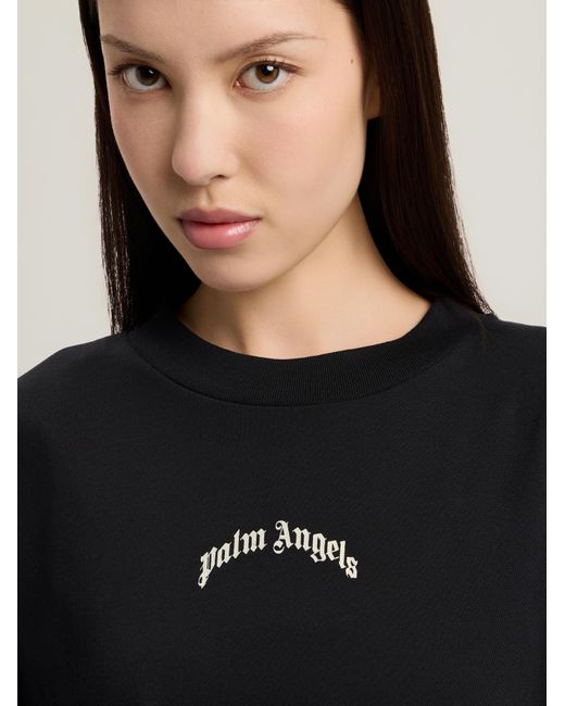 Palm Angels Black Curved Logo Over T-Shirt