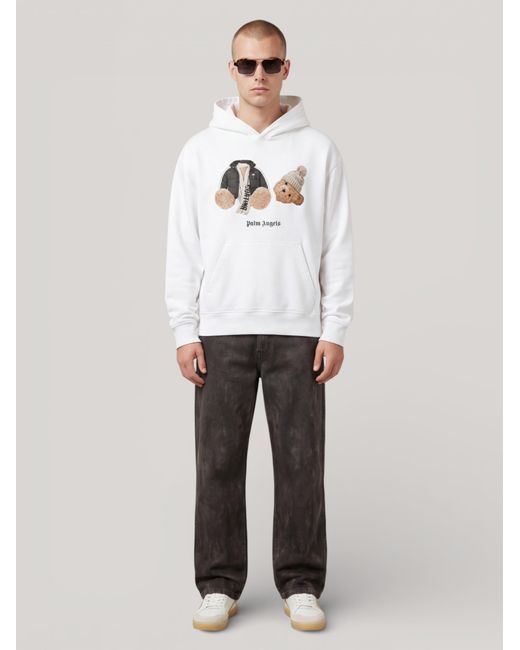 Palm Angels White Broken Bear Cortina Hoodie for men