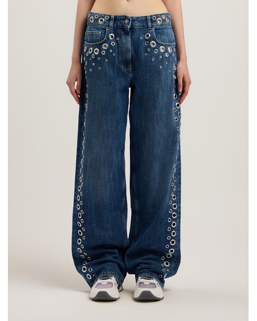 Palm Angels Blue Eyelets Straight Jeans
