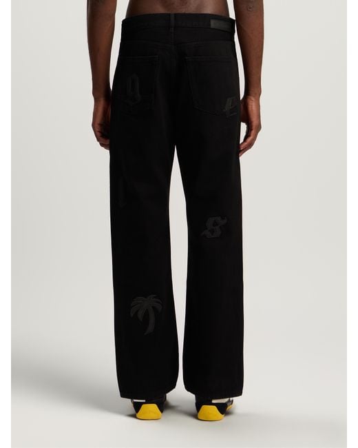 Palm Angels Black Logo Patch Straight Jeans for men