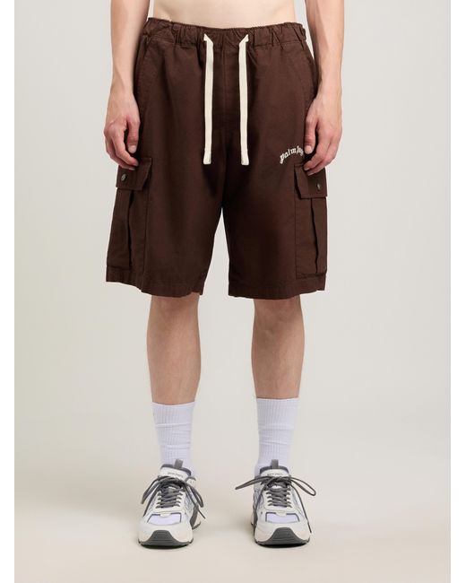 Palm Angels Brown Curved Logo Loose Cargo Shorts for men